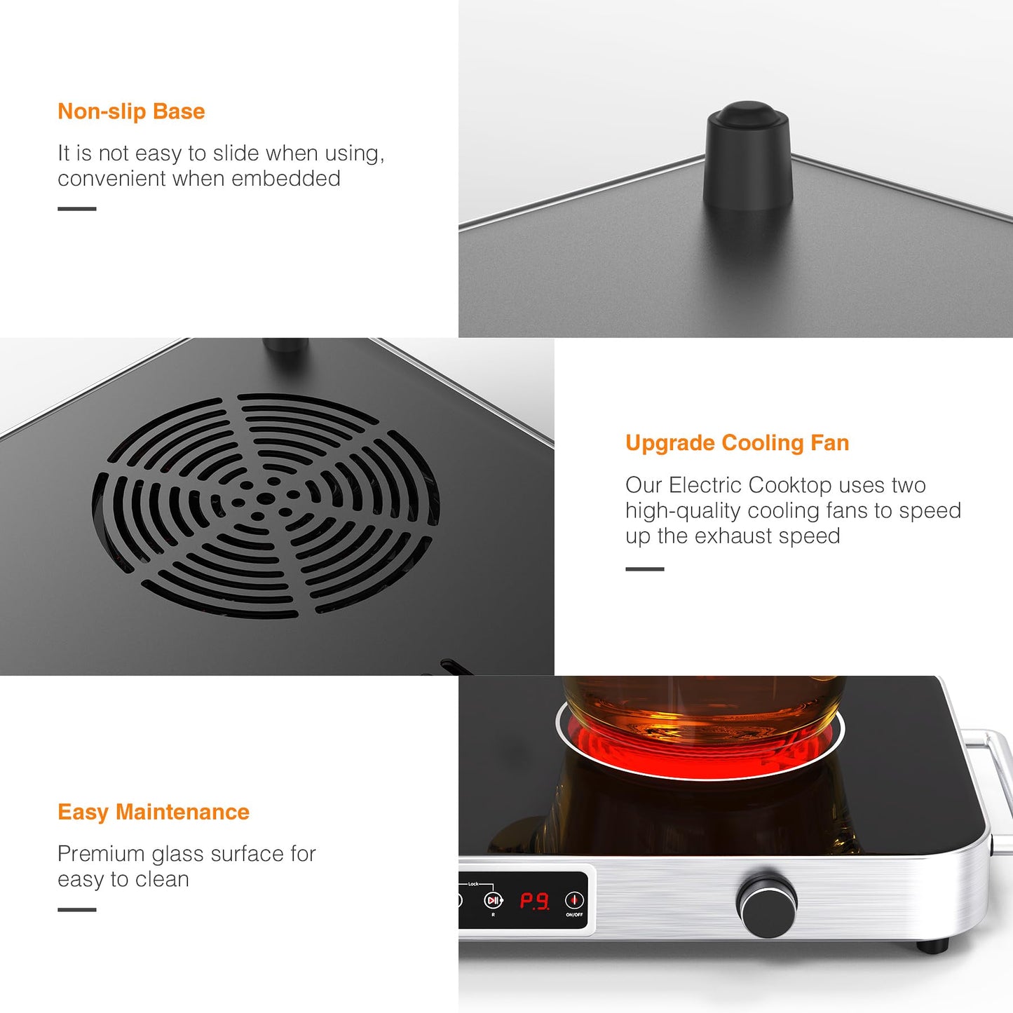 VBGK Cooktop Elétrico 2200W, 2 Bocas, Controle de Botão, 110V, com Timer
