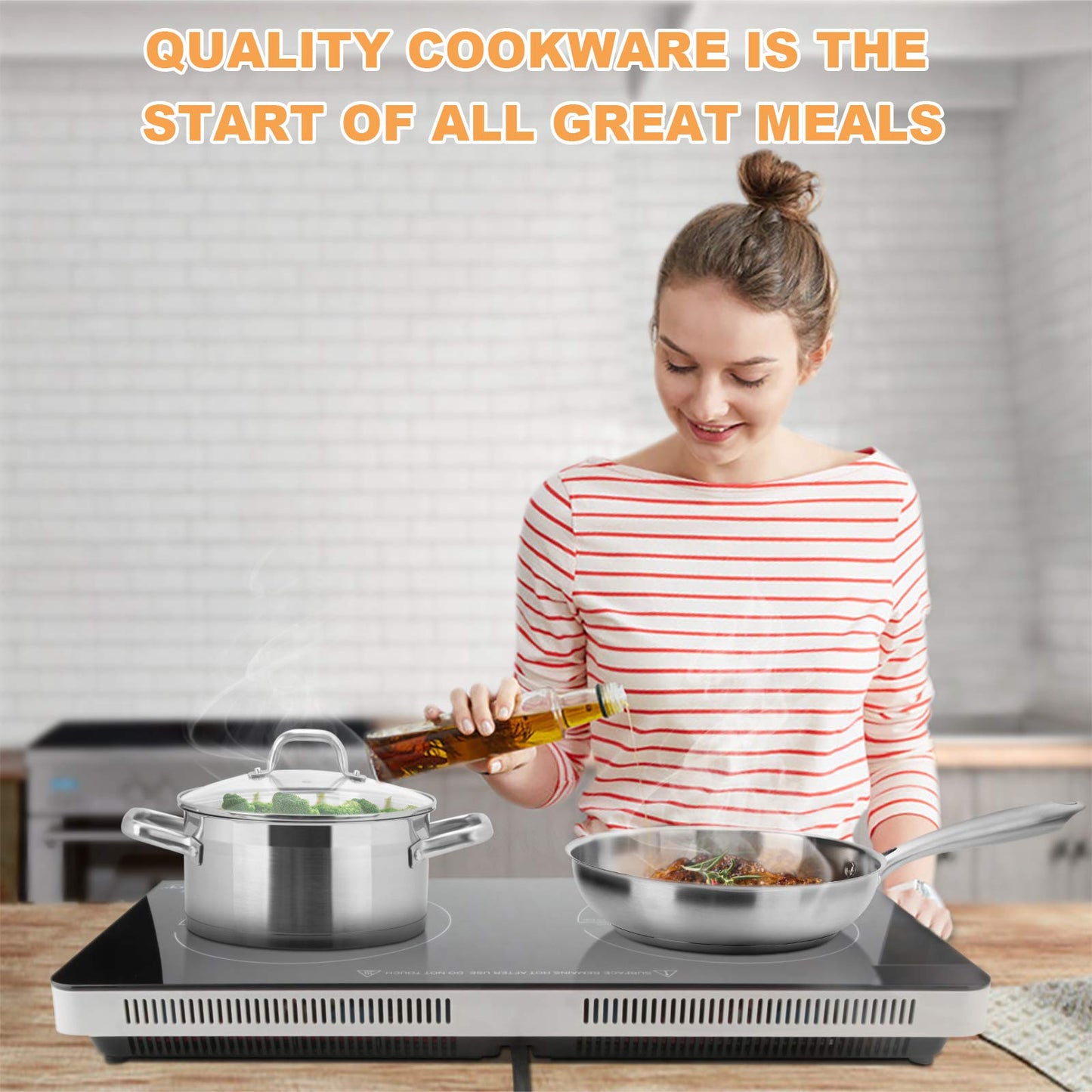 Duxtop Conjunto de Panelas Aço Inox 18 Peças Compatível com Indução