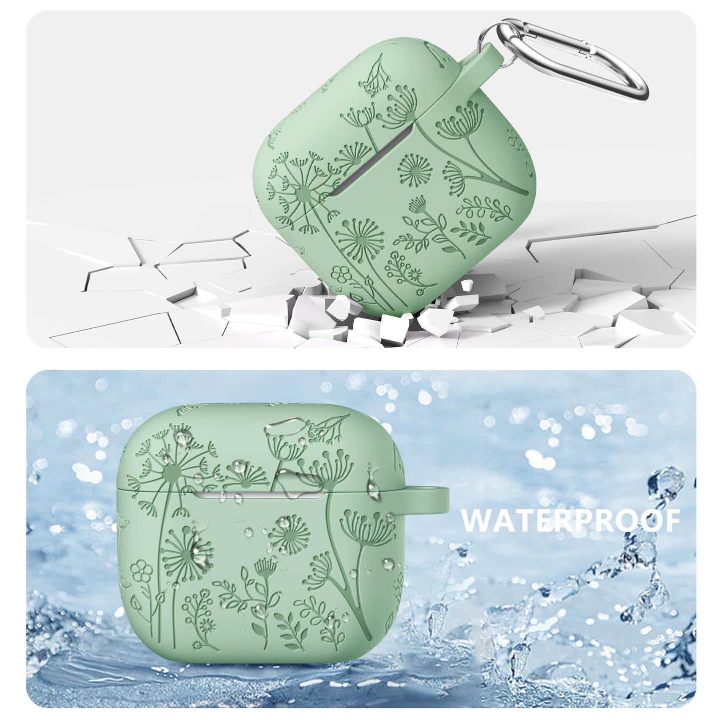 Lerobo Capa de Silicone c/ Chaveiro p/ AirPods 3ª Geração (Verde Grama)