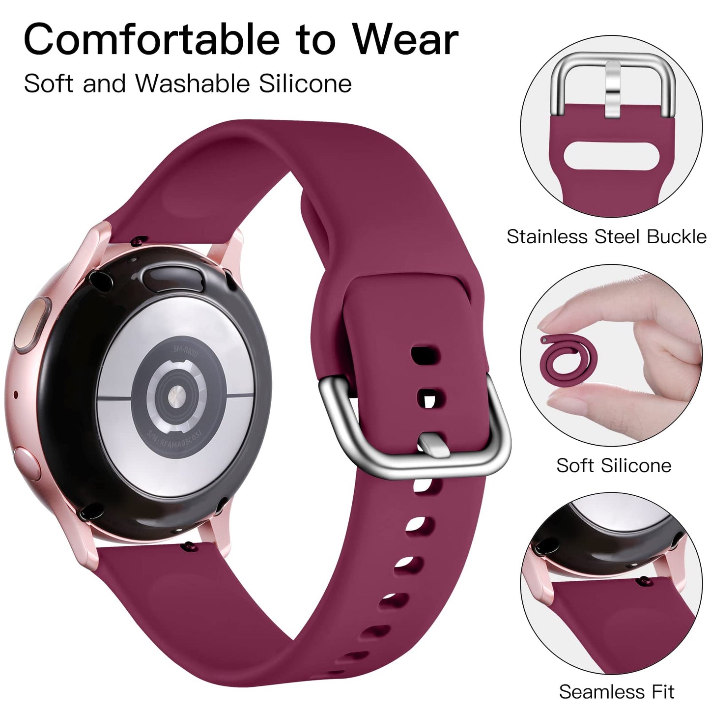 Lerobo 6 Pulseiras Silicone p/ Galaxy Watch 7/6/5/4 20mm