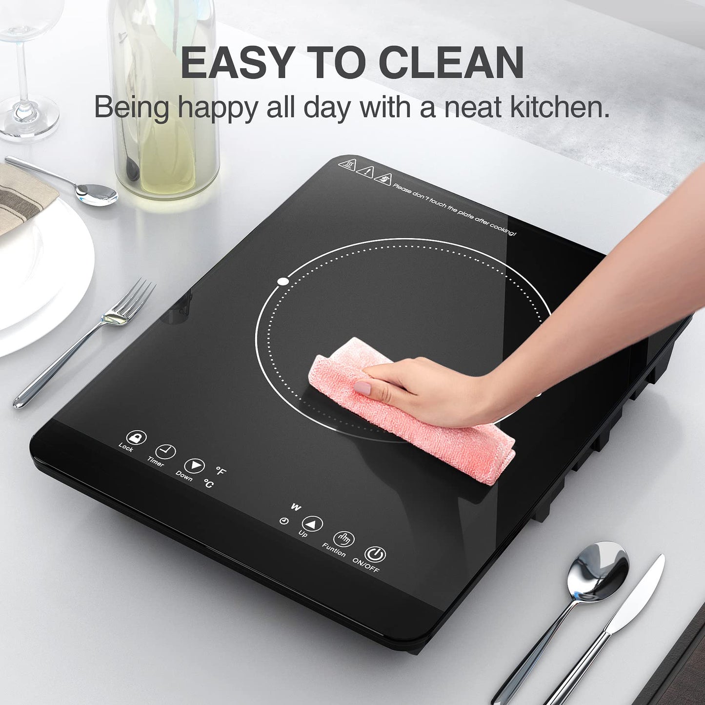 GTKZW Cooktop de Indução Portátil 1800W com 9 Níveis de Potência (Preto)