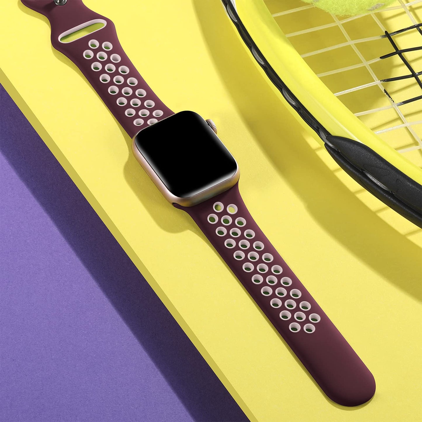 Lerobo Pulseira Silicone 38-49mm Compatível Apple Watch (Vinho/Rosa)