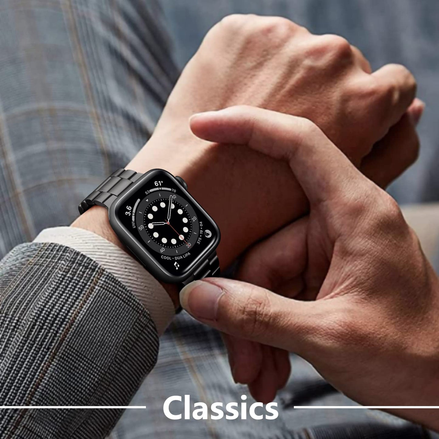Lerobo Pulseira Aço Inoxidável p/ Apple Watch + 2 Capas (Preto)