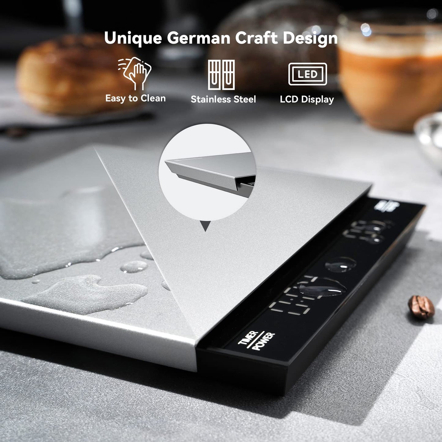 Maestri House Balança Digital para Café com Timer, 3Kg, Recarregável (Prata)