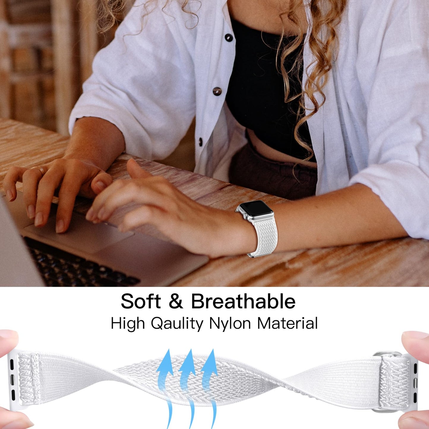 Lerobo Pulseira Nylon Elástica Apple Watch Series 9/8/7 Ultra (Branco)