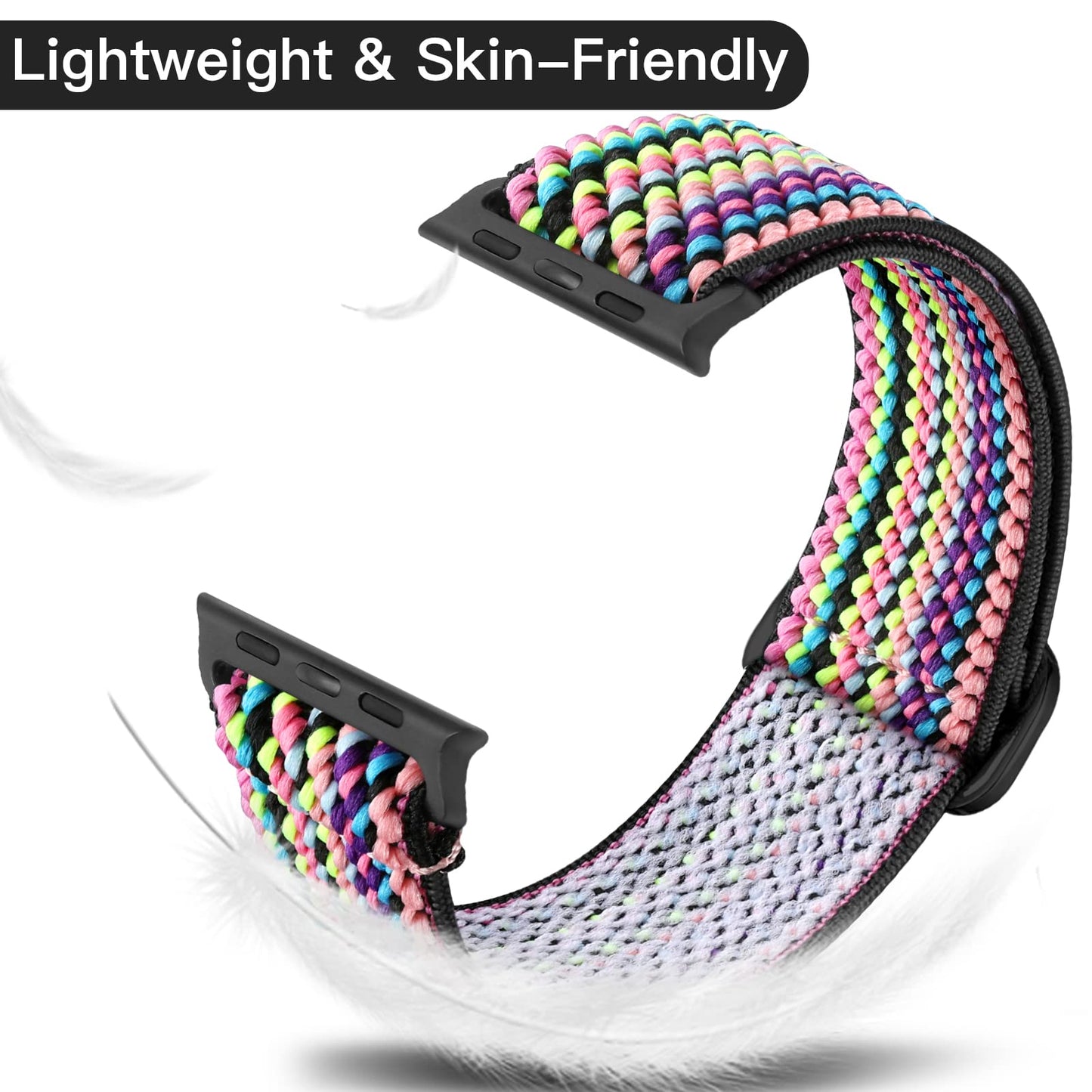 Lerobo Pulseira Trançada para Apple Watch, Nylon, 38mm-49mm, Solo Loop (Arco-íris)