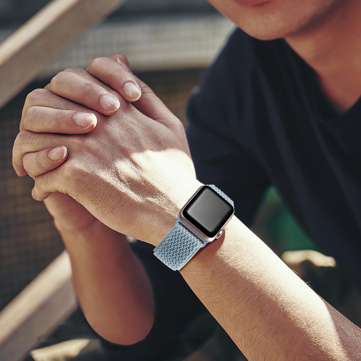 Lerobo Pulseira Nylon Solo Loop para Apple Watch, Ajustável, 38-49mm (Névoa Azul)