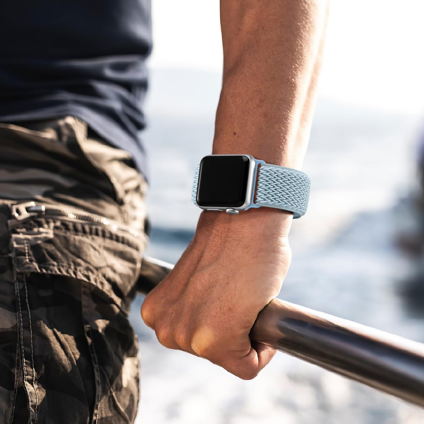 Lerobo Pulseira Nylon Solo Loop para Apple Watch, Ajustável, 38-49mm (Névoa Azul)