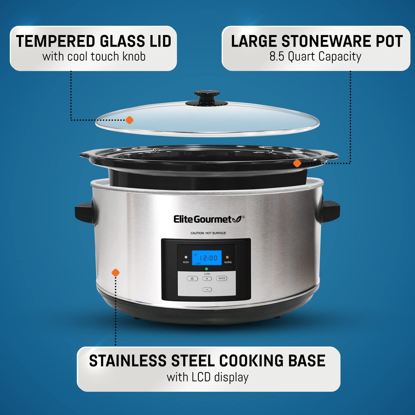Elite Gourmet MST-900D Slow Cooker Digital 8,5L Inox