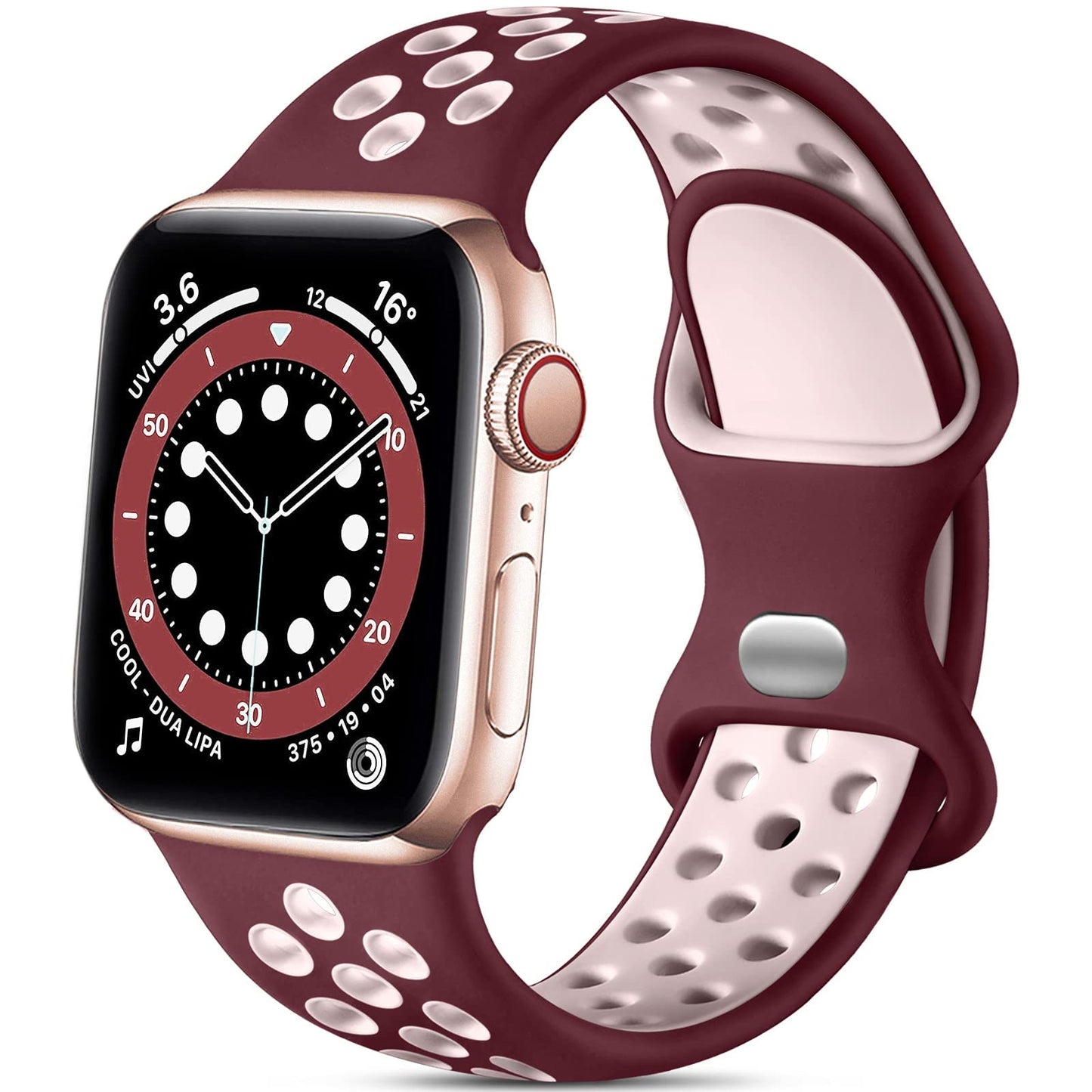 Lerobo Pulseira Silicone 38-49mm Compatível Apple Watch (Vinho/Rosa)