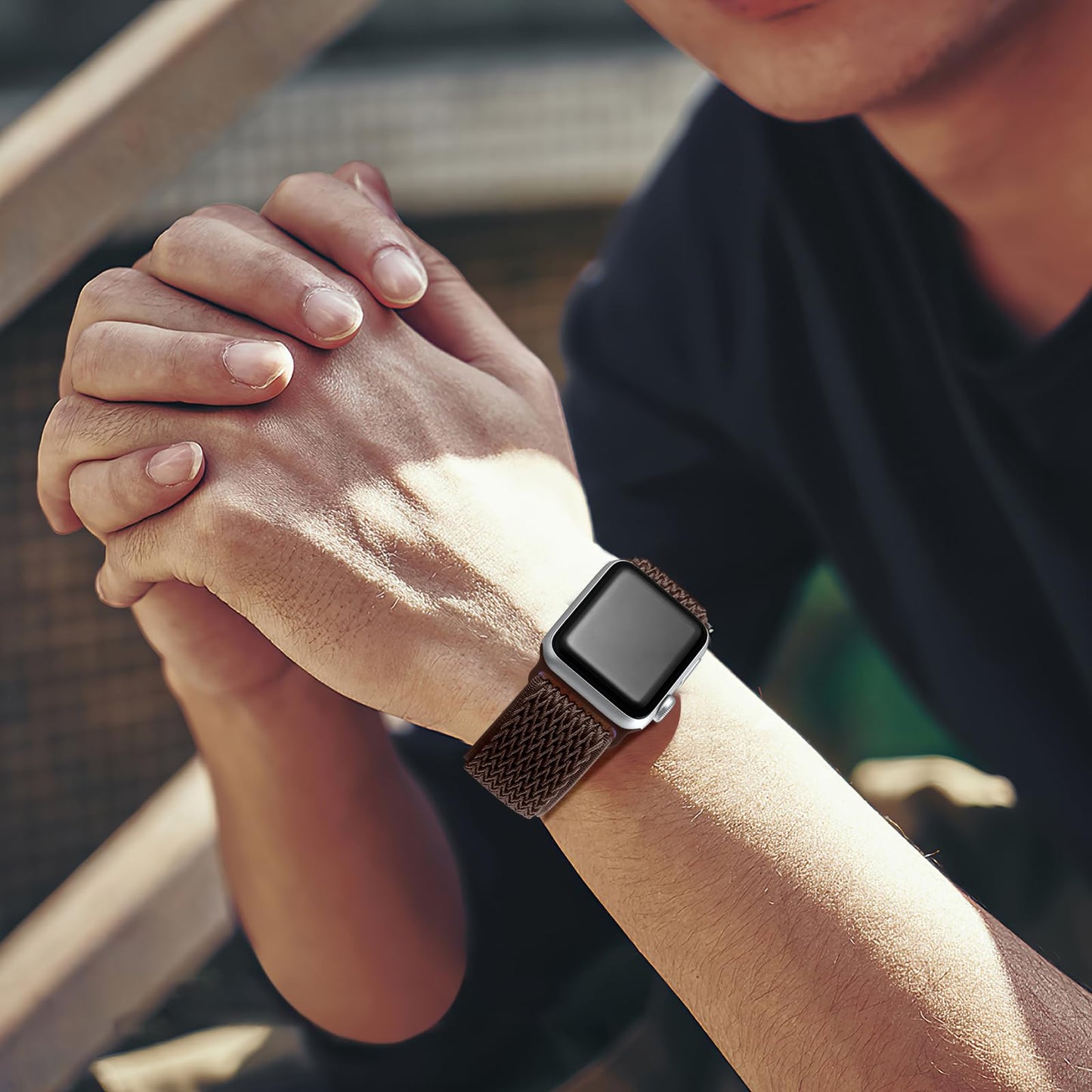 Lerobo Pulseira Elástica de Nylon Compatível com Apple Watch 38mm a 49mm (Marrom)