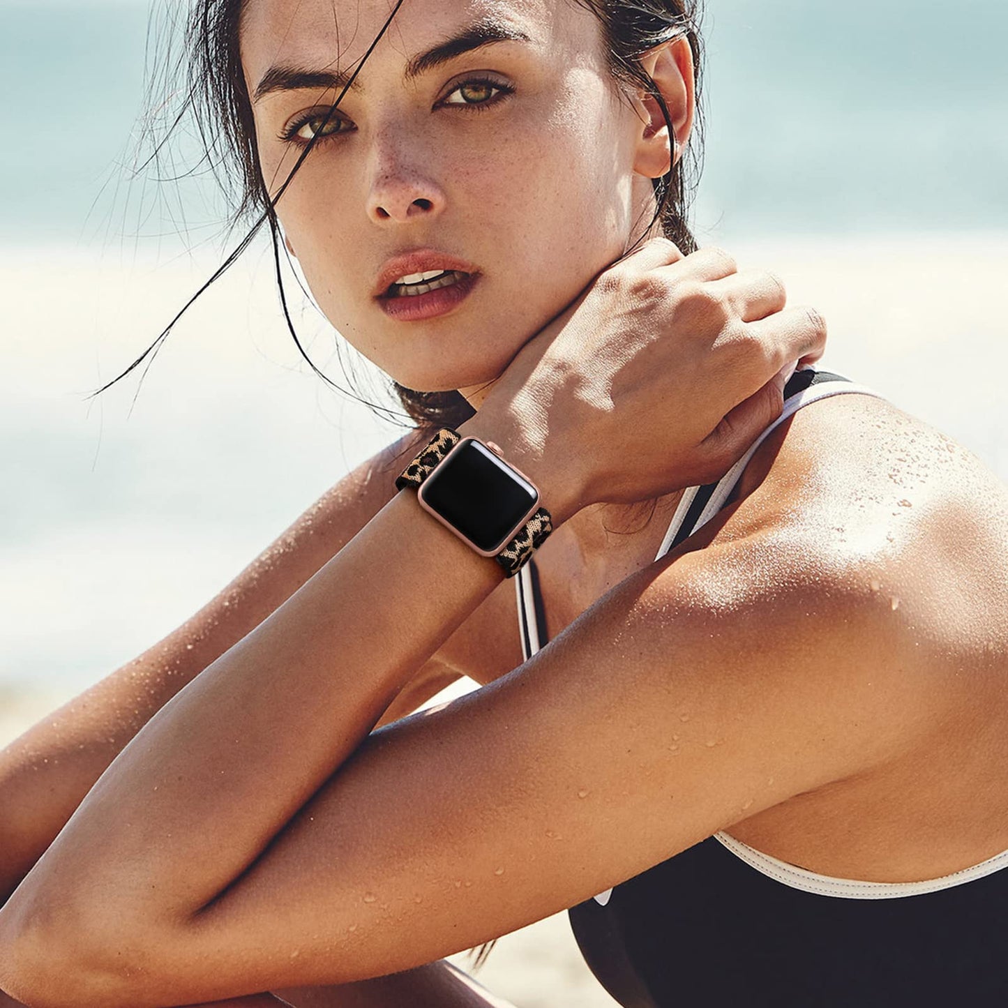 Lerobo Pulseira Trançada de Nylon Compatível com Apple Watch (Leopardo)