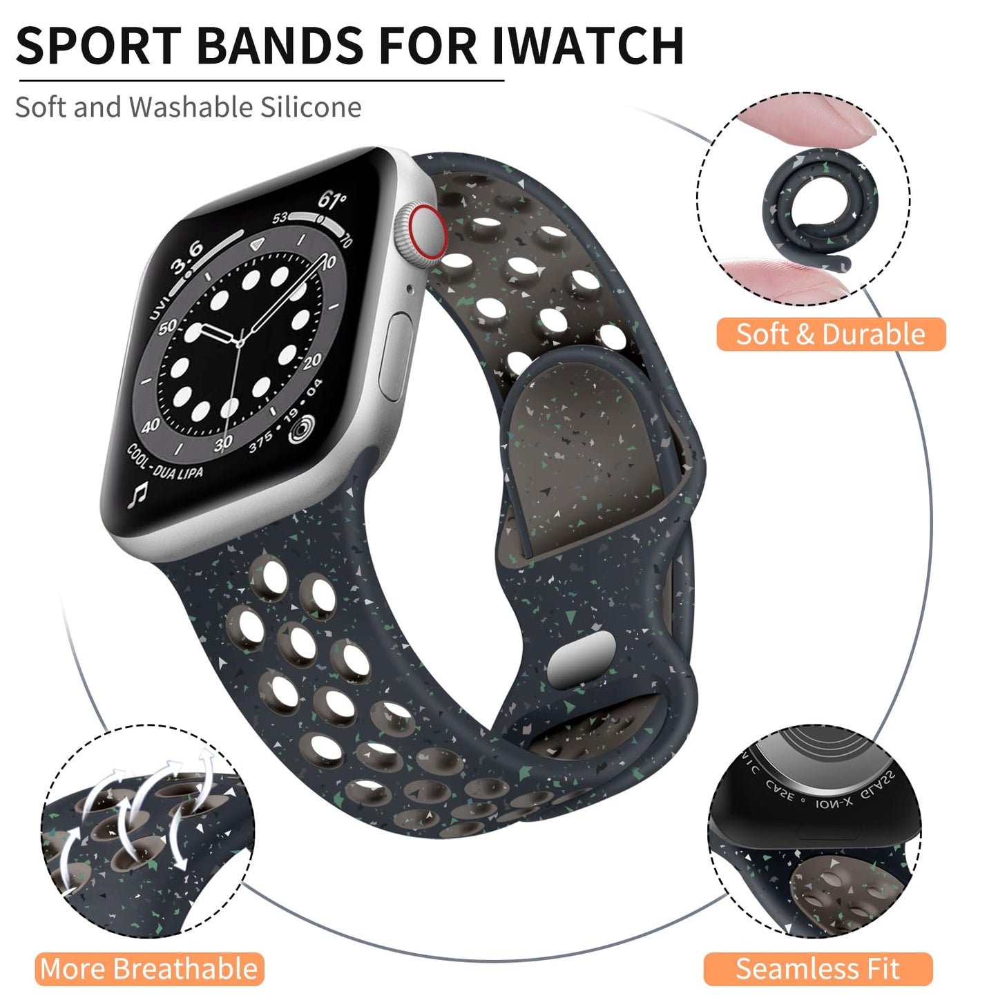 Lerobo Pulseira Esportiva Silicone p/ Apple Watch 38-49mm (Midnight Sky Flame)