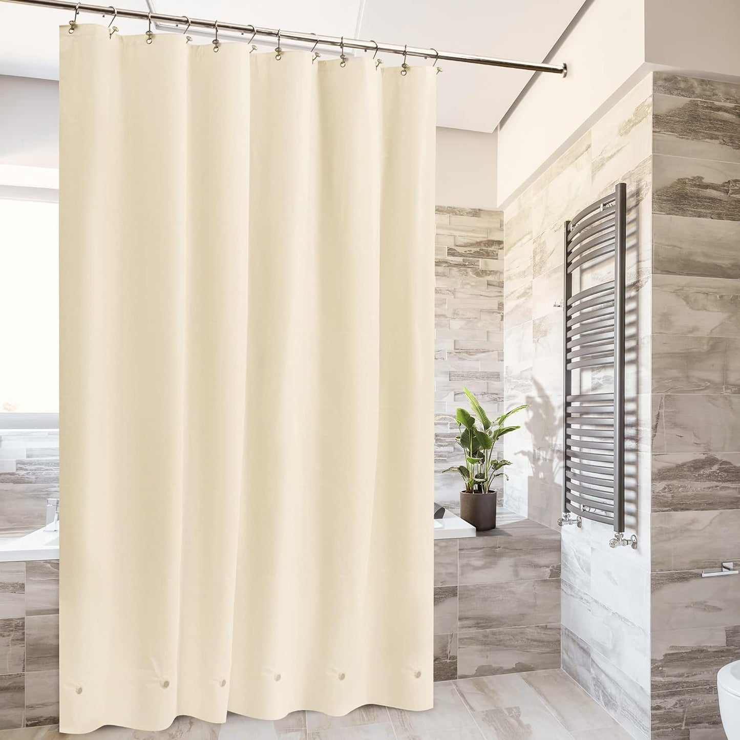 Barossa Design Forro de cortina de chuveiro bege com 6 ímãs