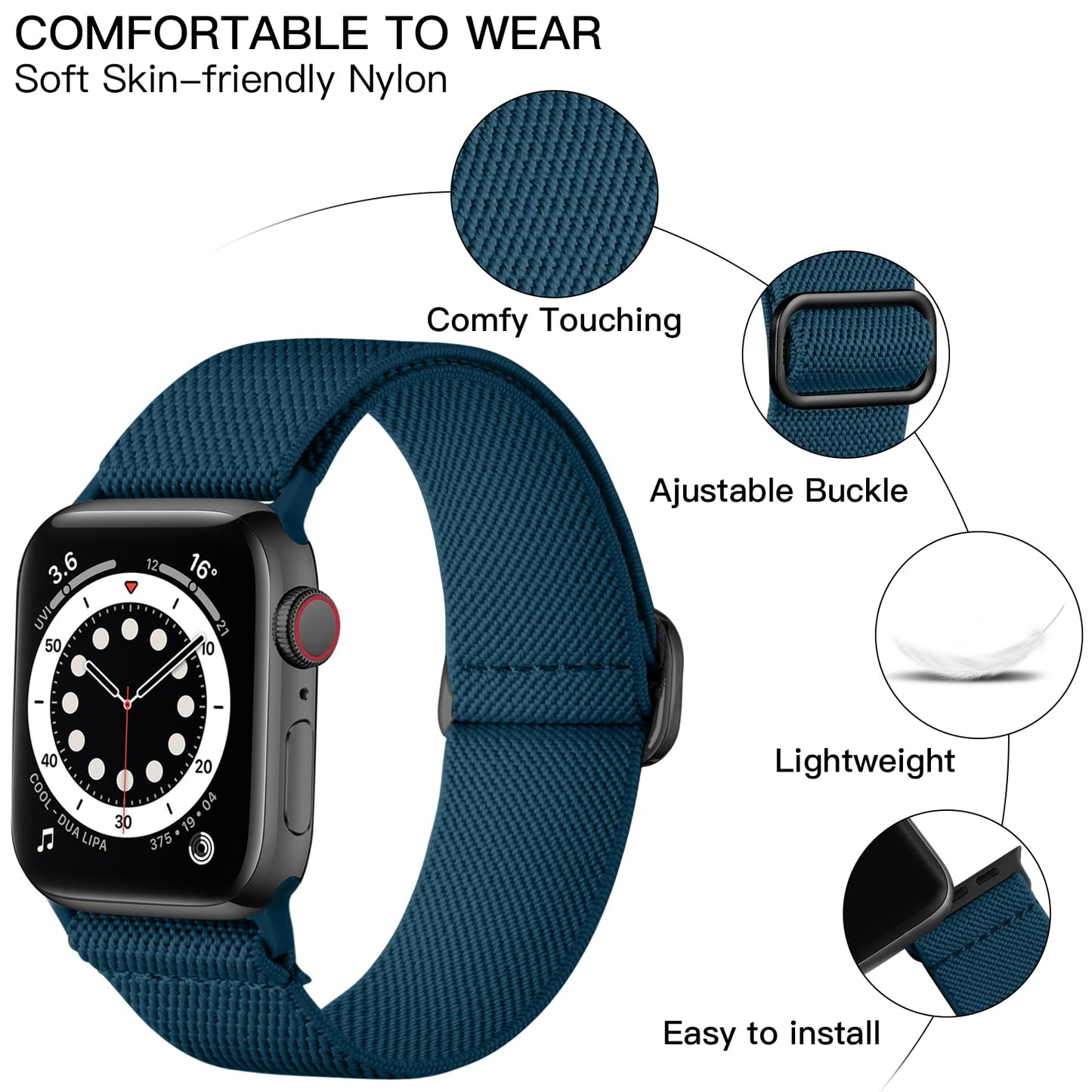 Lerobo Pulseira Nylon Elástico c/ Apple Watch (Azul Polar)
