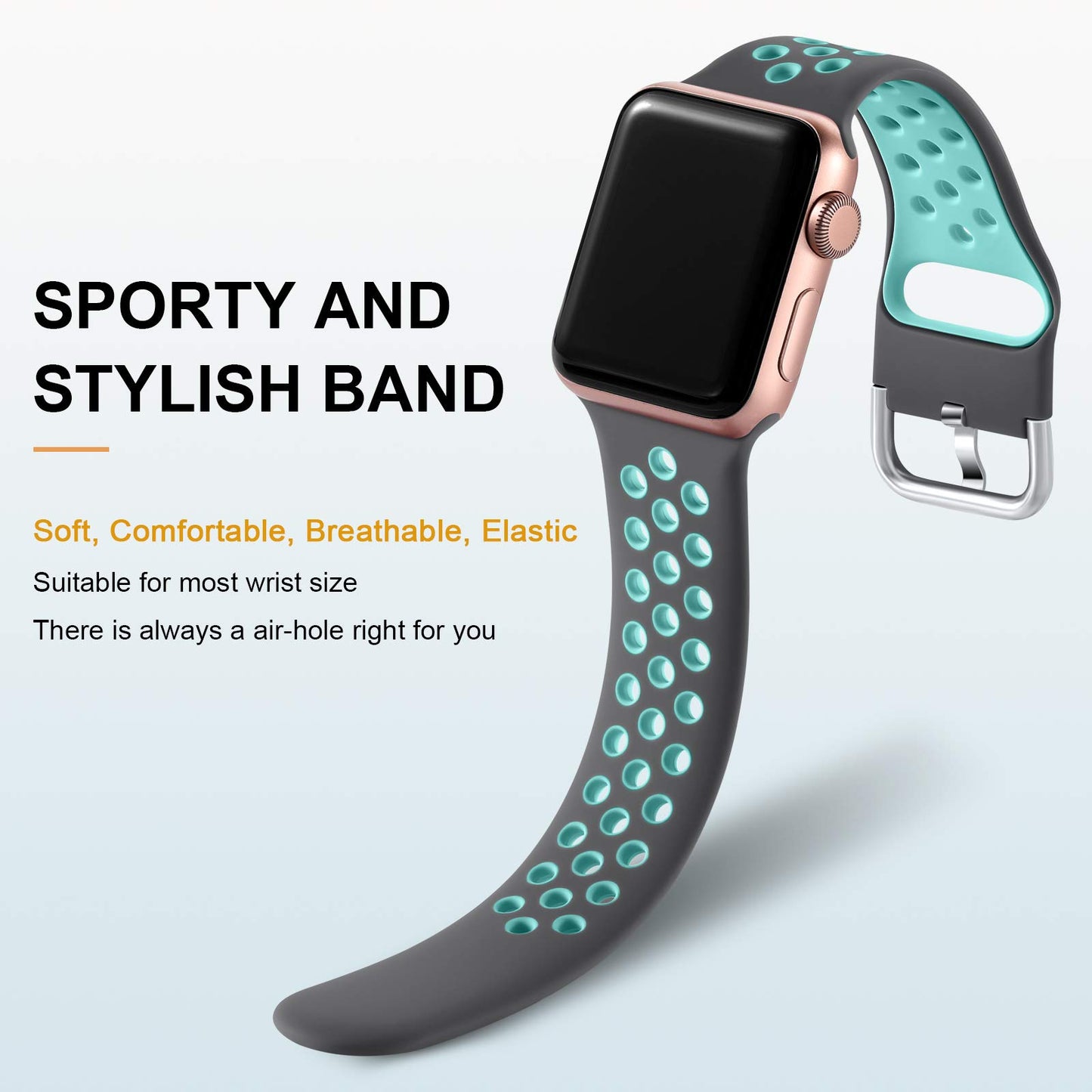 Lerobo 3 Pulseiras Silicone p/ Apple Watch 42mm-49mm (Preto e Cinza/Ciza e verde/preto e Rosa)