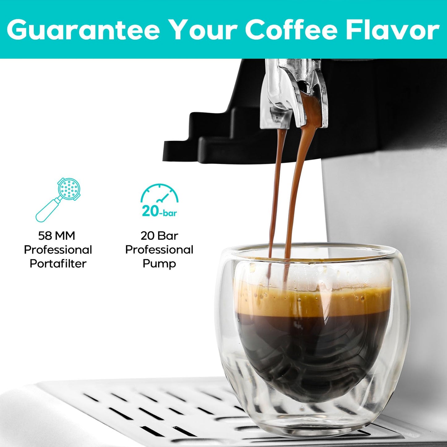 CASABREWS Máquina de Espresso com Moedor e Vaporizador de Leite (Prata)