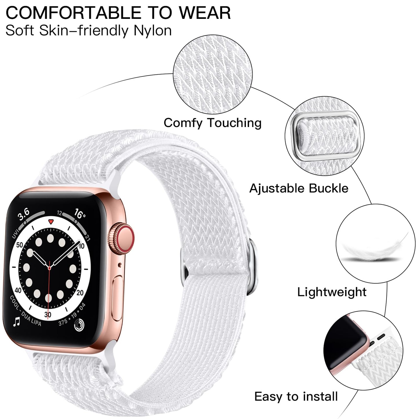 Lerobo Pulseira Nylon Elástica Apple Watch Series 9/8/7 Ultra (Branco)