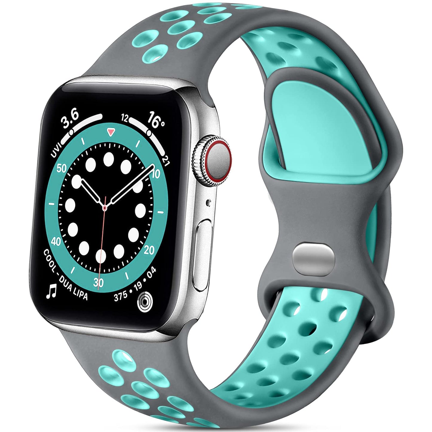 Lerobo Pulseira Esportiva Compatível com Apple Watch 38mm-49mm (Cinza/Teal)