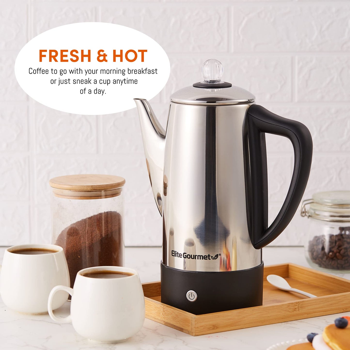 Elite Gourmet EC812 Cafeteira Elétrica Percoladora 12 Xícaras - Inox com Knob de Plástico
