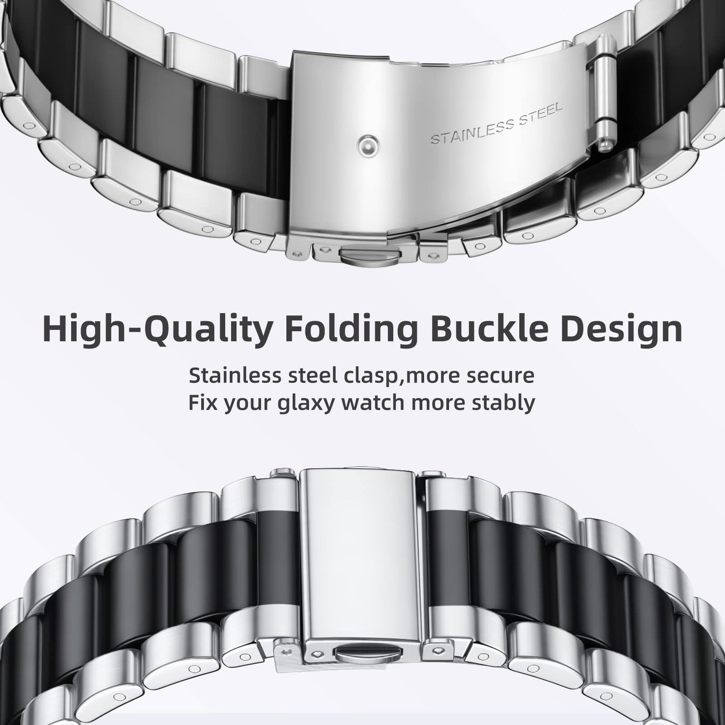 Lerobo Pulseira de Aço Inoxidável para Samsung Galaxy Watch 4/5/6/7 (Preto/Prata)