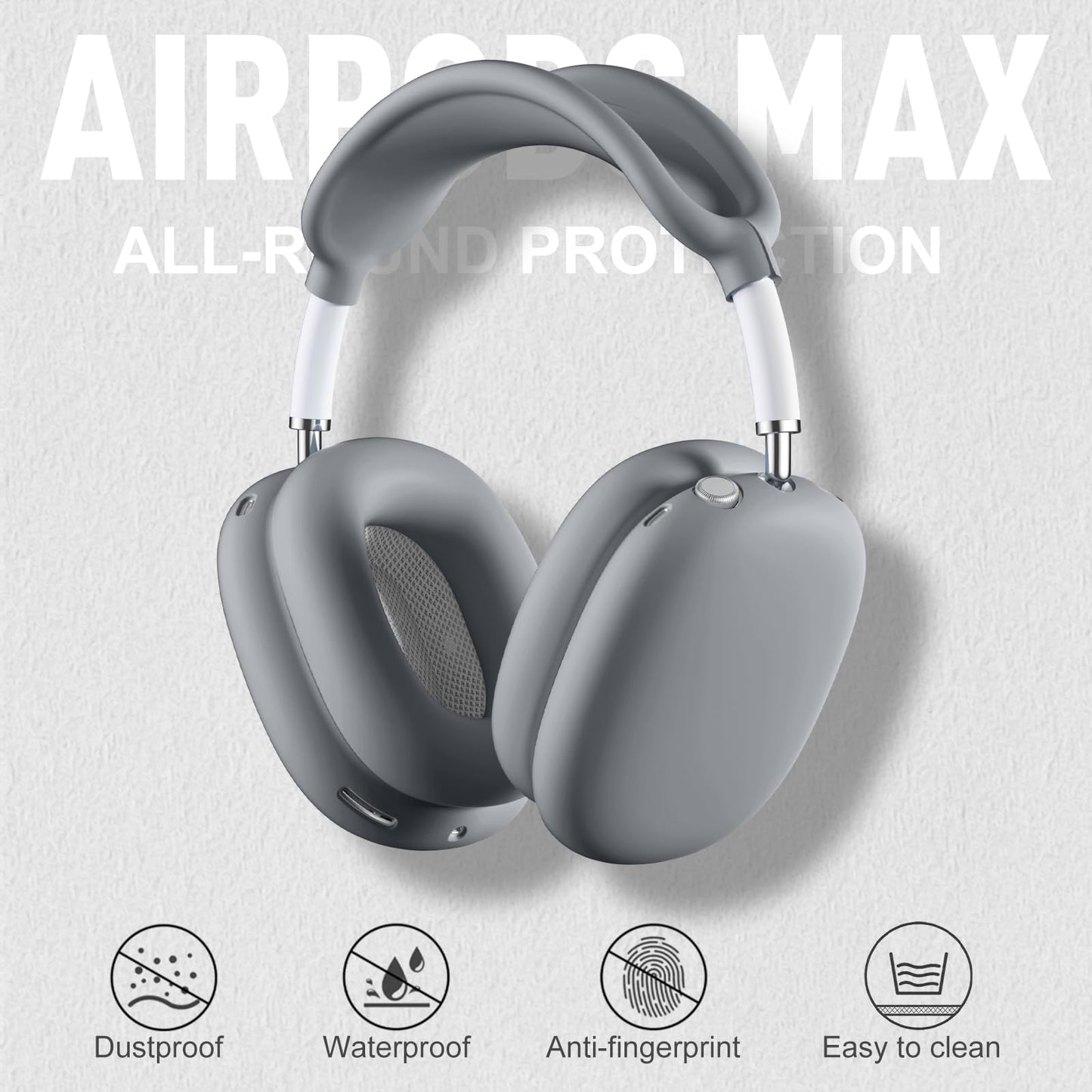 Lerobo Capa Protetora 4 em 1 para AirPods Max com Proteção Completa (Cinza)