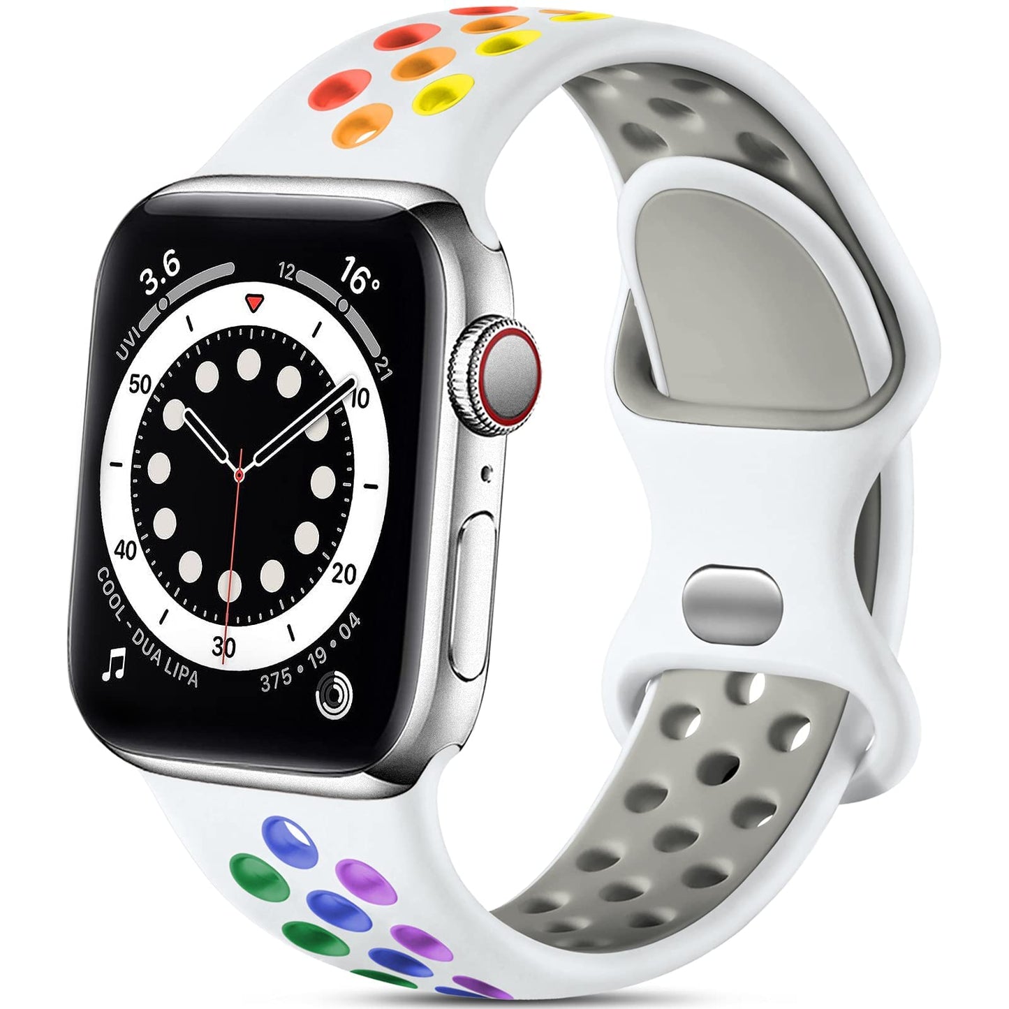 Lerobo Pulseira Esportiva Apple Watch 49mm/45mm/44mm/42mm (Branco/Arco-Íris)