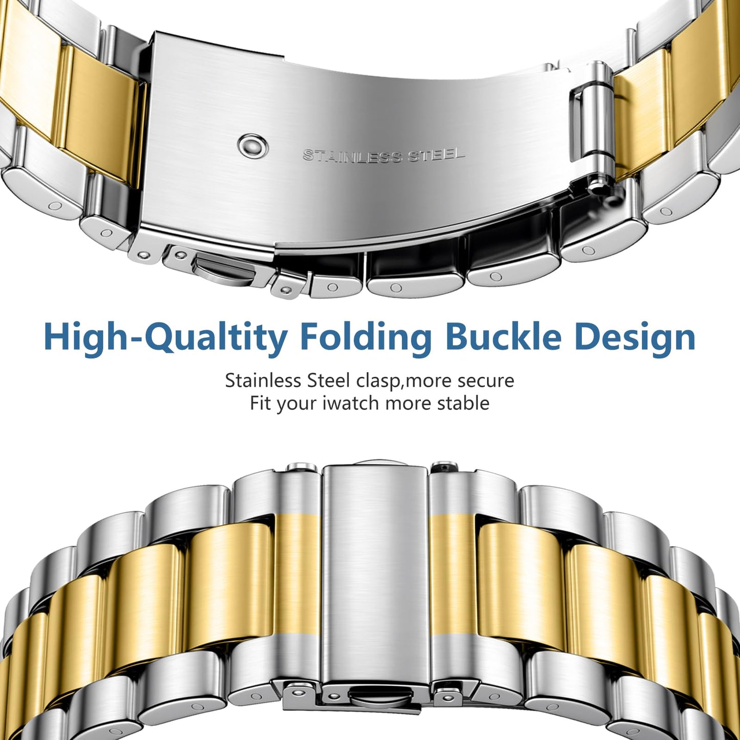 Lerobo Pulseira Metal Aço Inox Apple Watch (Dourado/Prateado)