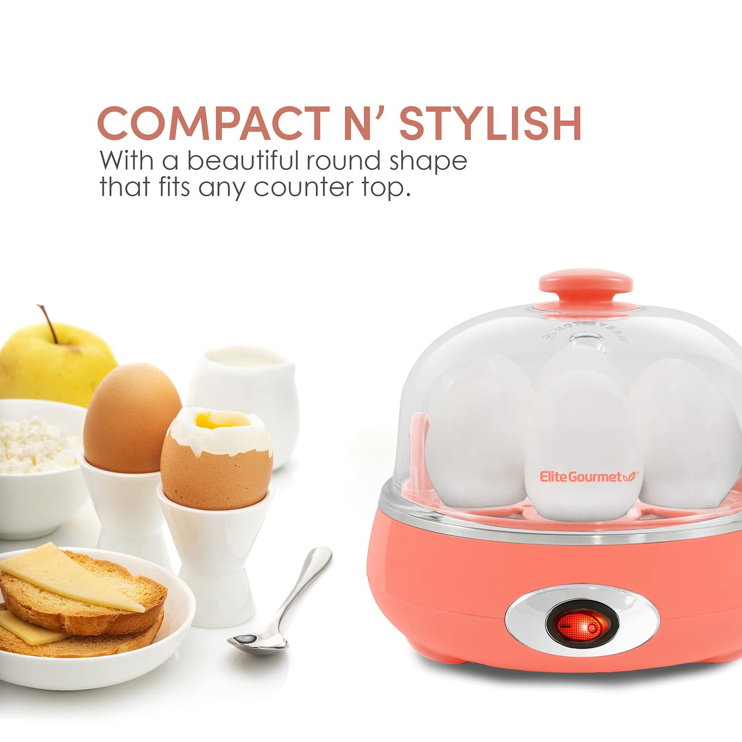 Elite Gourmet EGC007C Egg Cooker Elétrico 7 Ovos Coral