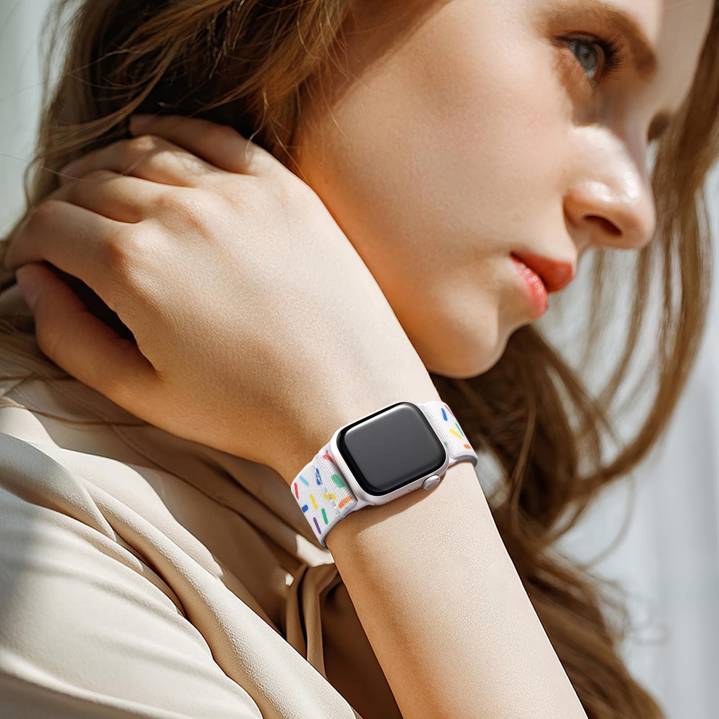 Lerobo Pulseira Trançada Compatível com Apple Watch (Granulados Coloridos)
