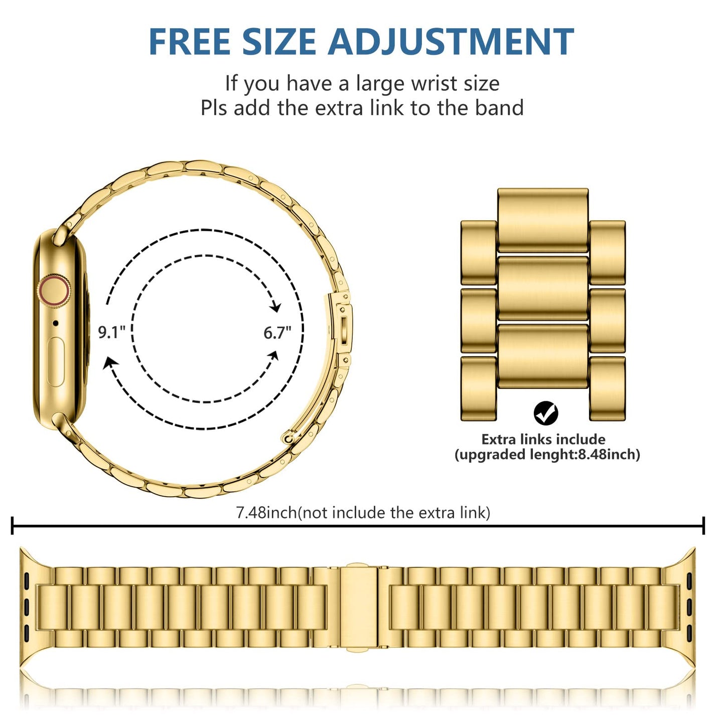Lerobo Pulseira de Aço Inoxidável Compatível com Apple Watch (Dourado)