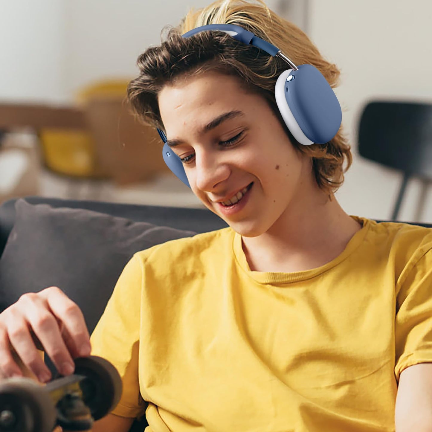 Lerobo Capa Protetora 4 em 1 para AirPods Max com Cobertura Completa (Azul/Cinza-Branco)