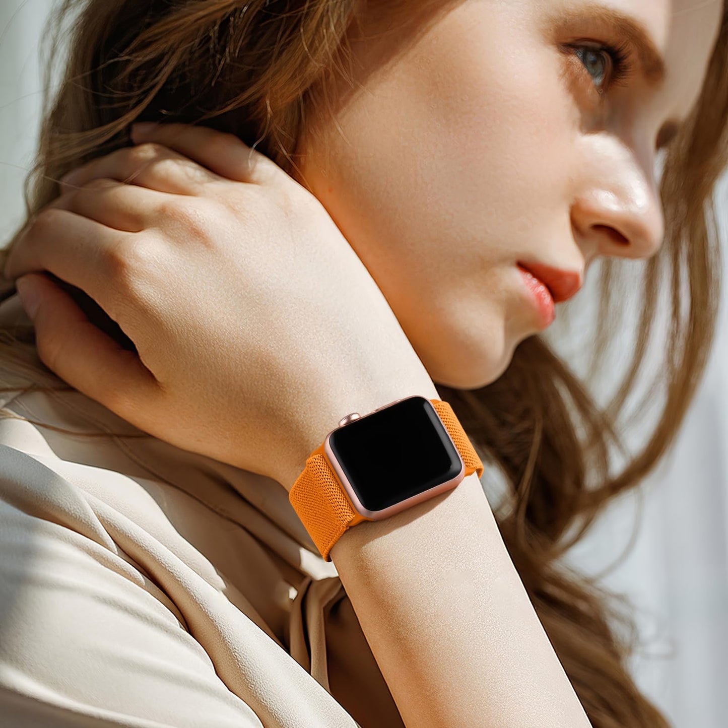 Lerobo Pulseira Trançada Compatível com Apple (Laranja)