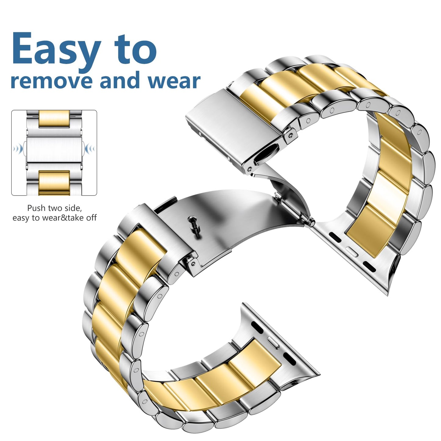 Lerobo Pulseira Metal Aço Inox Apple Watch (Dourado/Prateado)