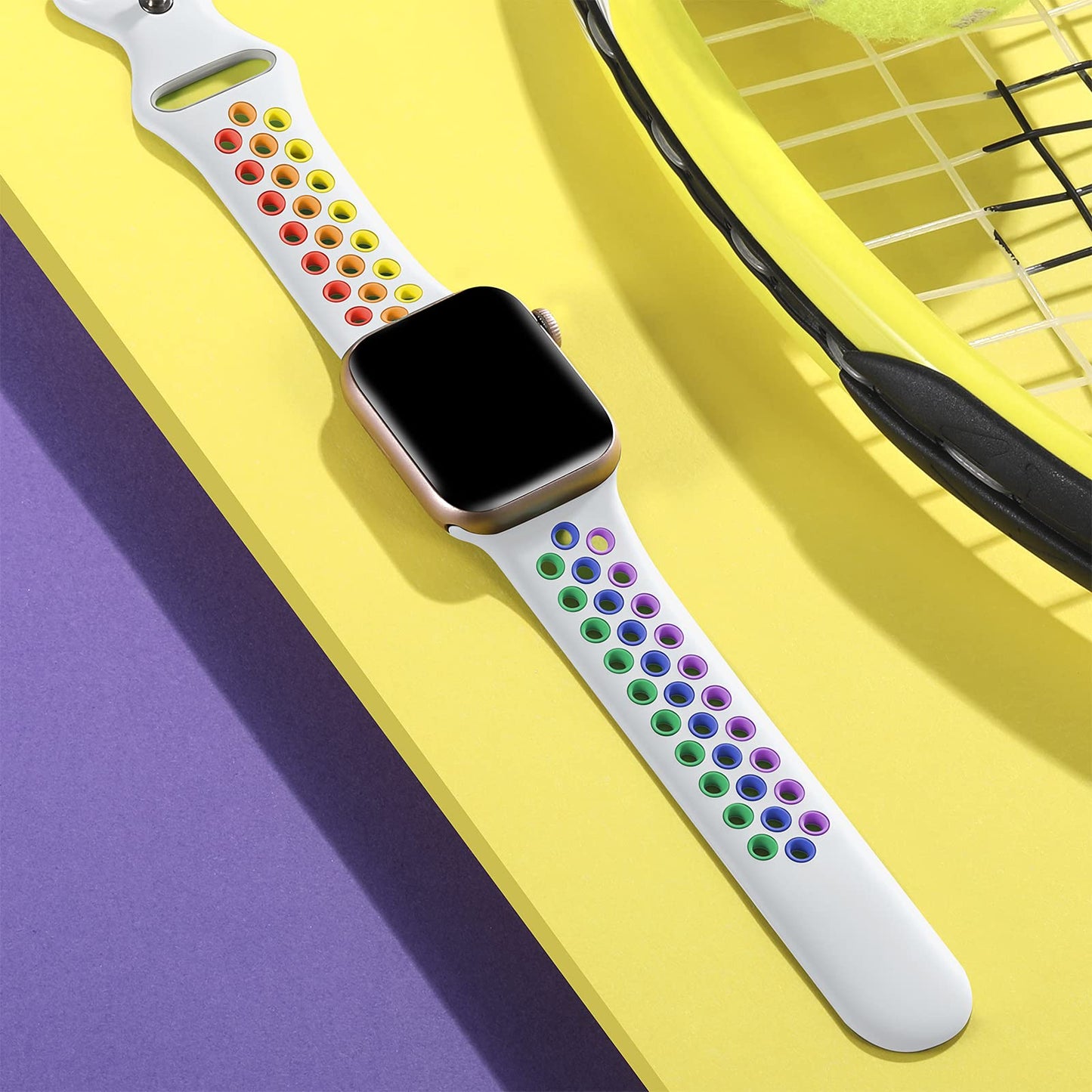 Lerobo Pulseira Esportiva Apple Watch 49mm/45mm/44mm/42mm (Branco/Arco-Íris)