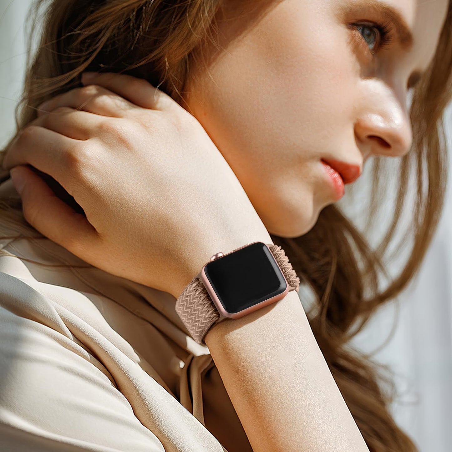 Lerobo Pulseira Elástica de Nylon Compatível com Apple Watch (Milktea)