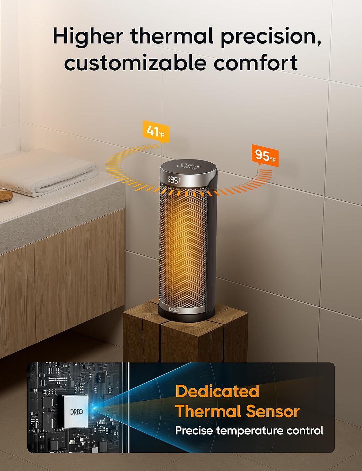 Dreo Aquecedor de ambiente para banheiro e interior preto
