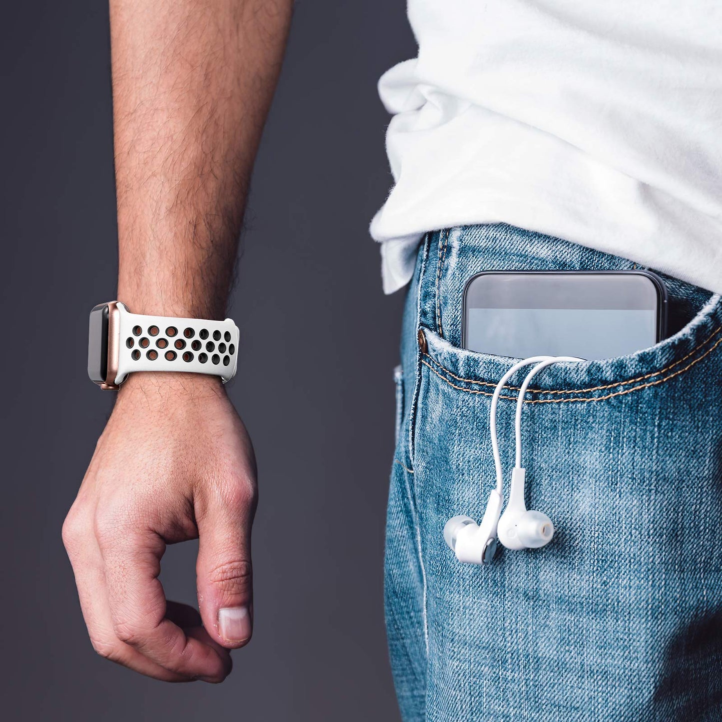 Lerobo Kit 3 Pulseiras para Apple Watch 38-45mm (Preto Antracite, Branco/Preto, Vermelho/Preto)