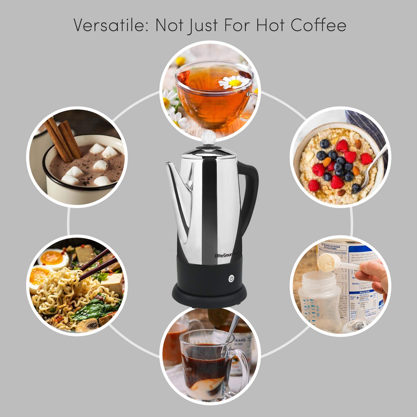 Elite Gourmet EC812 Cafeteira Elétrica Percoladora 12 Xícaras - Inox com Knob de Plástico
