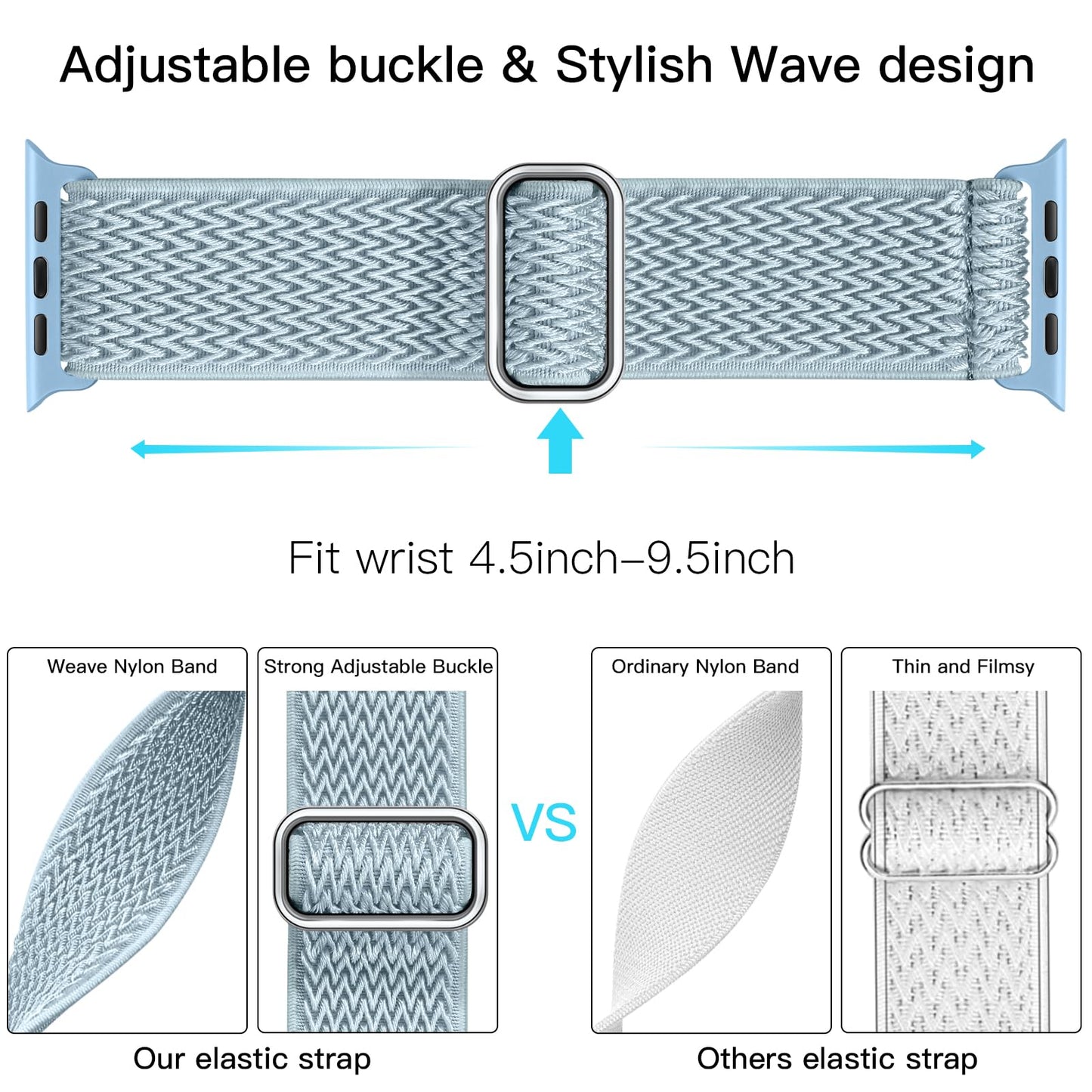 Lerobo Pulseira Nylon Solo Loop para Apple Watch, Ajustável, 38-49mm (Névoa Azul)