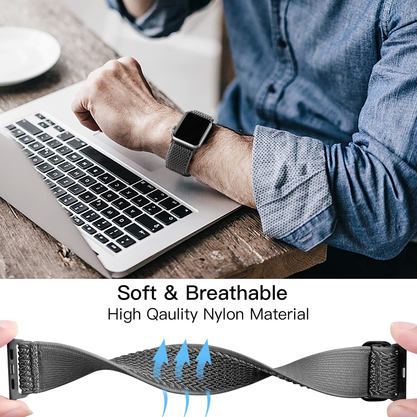 Lerobo Pulseira Nylon Ajustável p/ Apple Watch 38-49mm (Cinza Escuro)