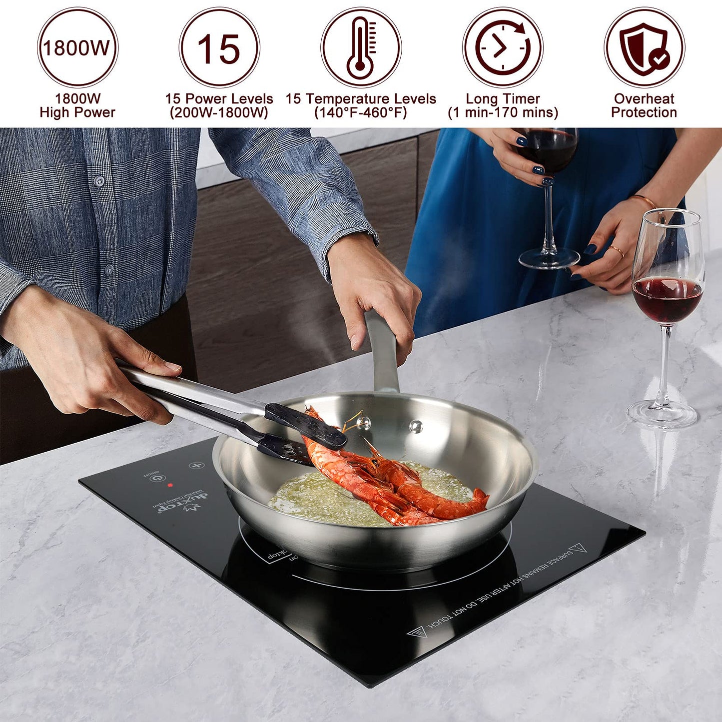 Duxtop Cooktop de Indução 1800W, Portátil e Embutido com Timer e Trava