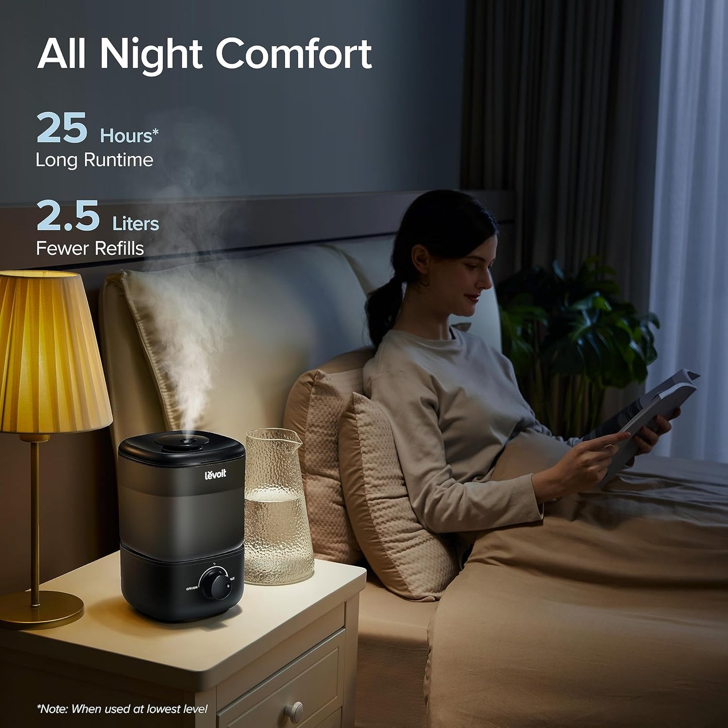 LEVOIT Umidificador Cool Mist 2.5L com Top-Fill e Nozzle Rotatório (Preto)