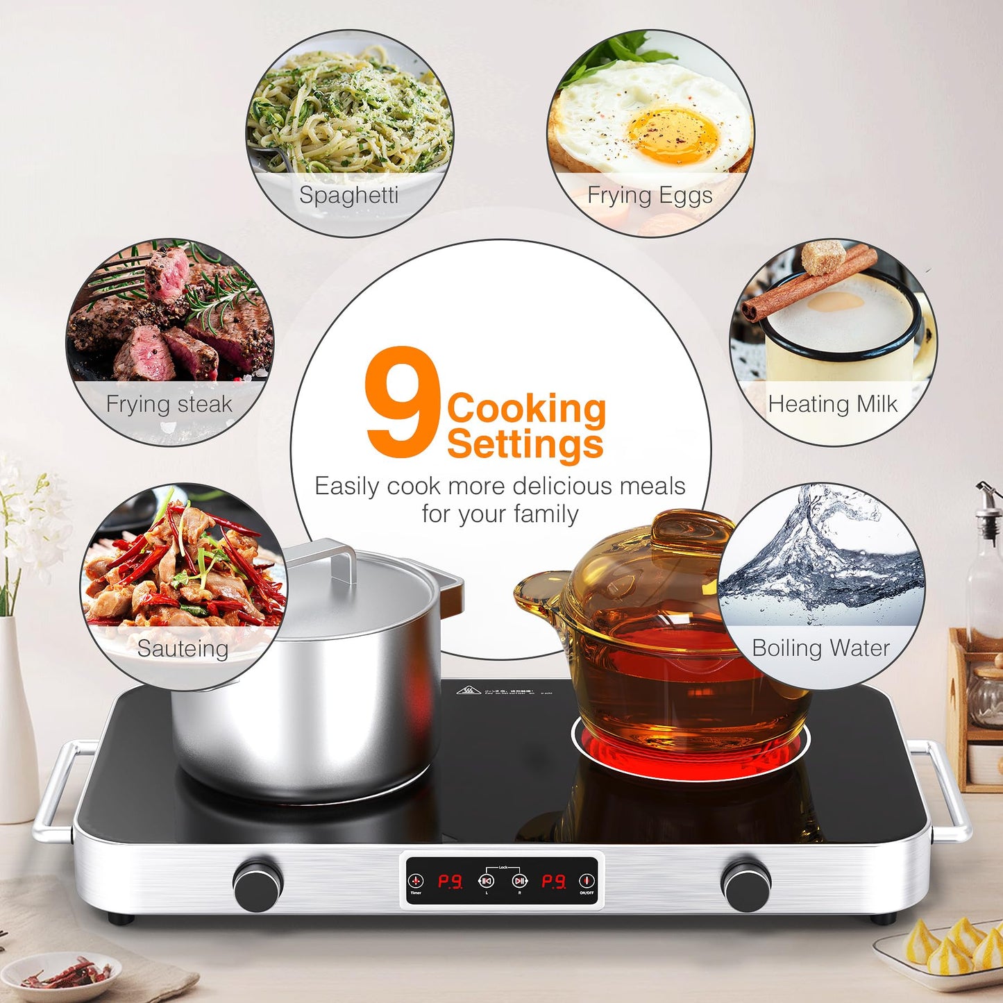 VBGK Cooktop Elétrico 2200W, 2 Bocas, Controle de Botão, 110V, com Timer