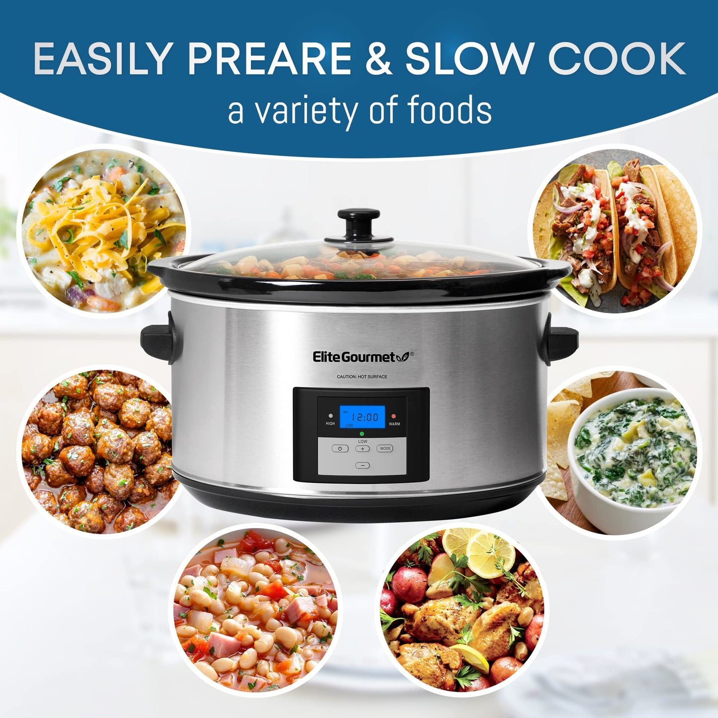 Elite Gourmet MST-900D Slow Cooker Digital 8,5L Inox