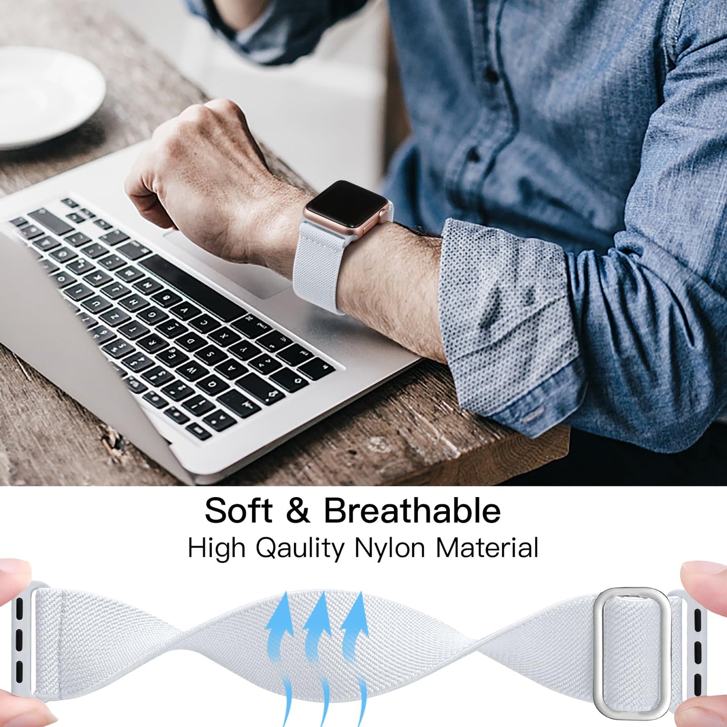 Lerobo Pulseira de Nylon Trançado para Apple Watch (Branco)