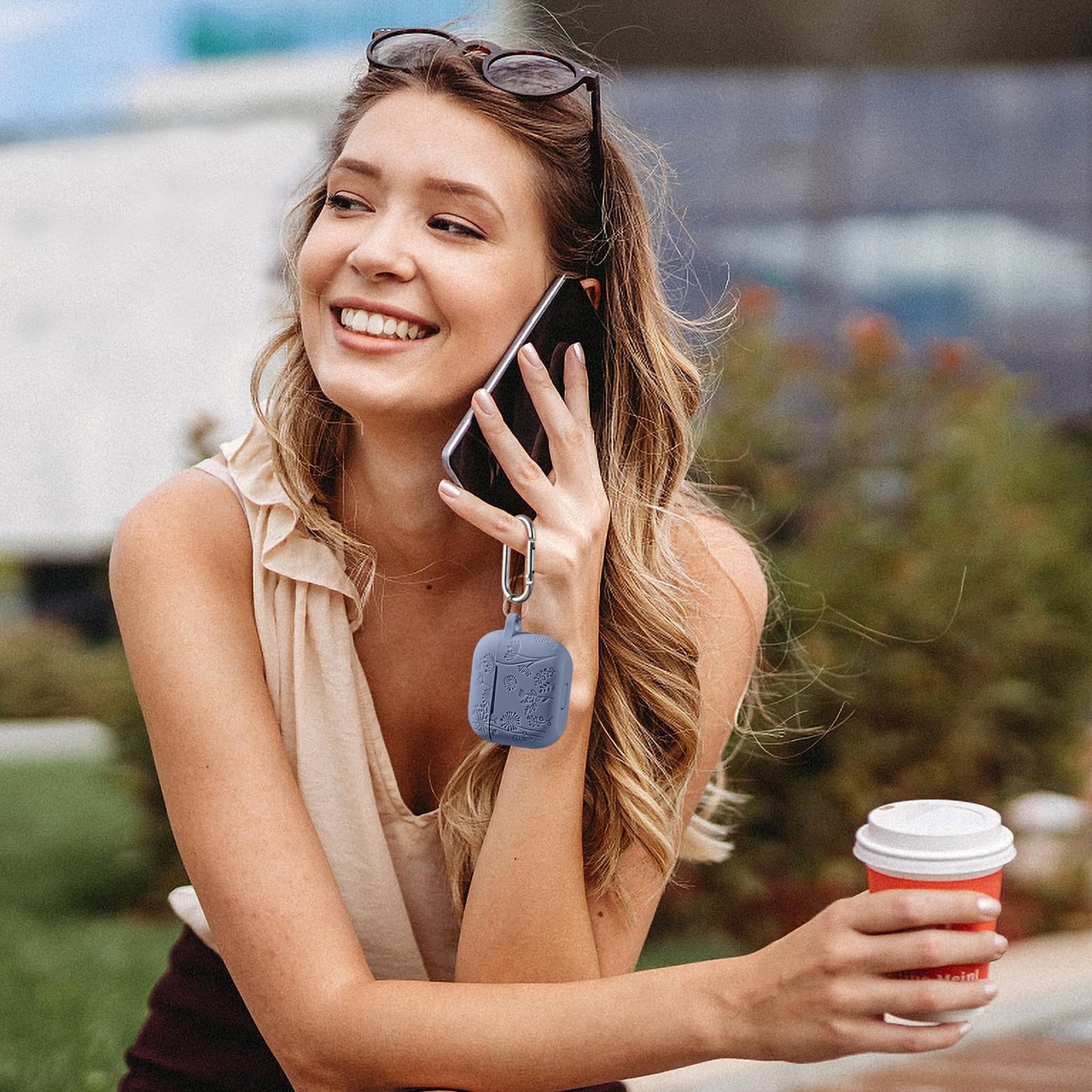 Lerobo Capa com Flores Gravadas Compatível com AirPods 3ª Geração (Azul Cinza)