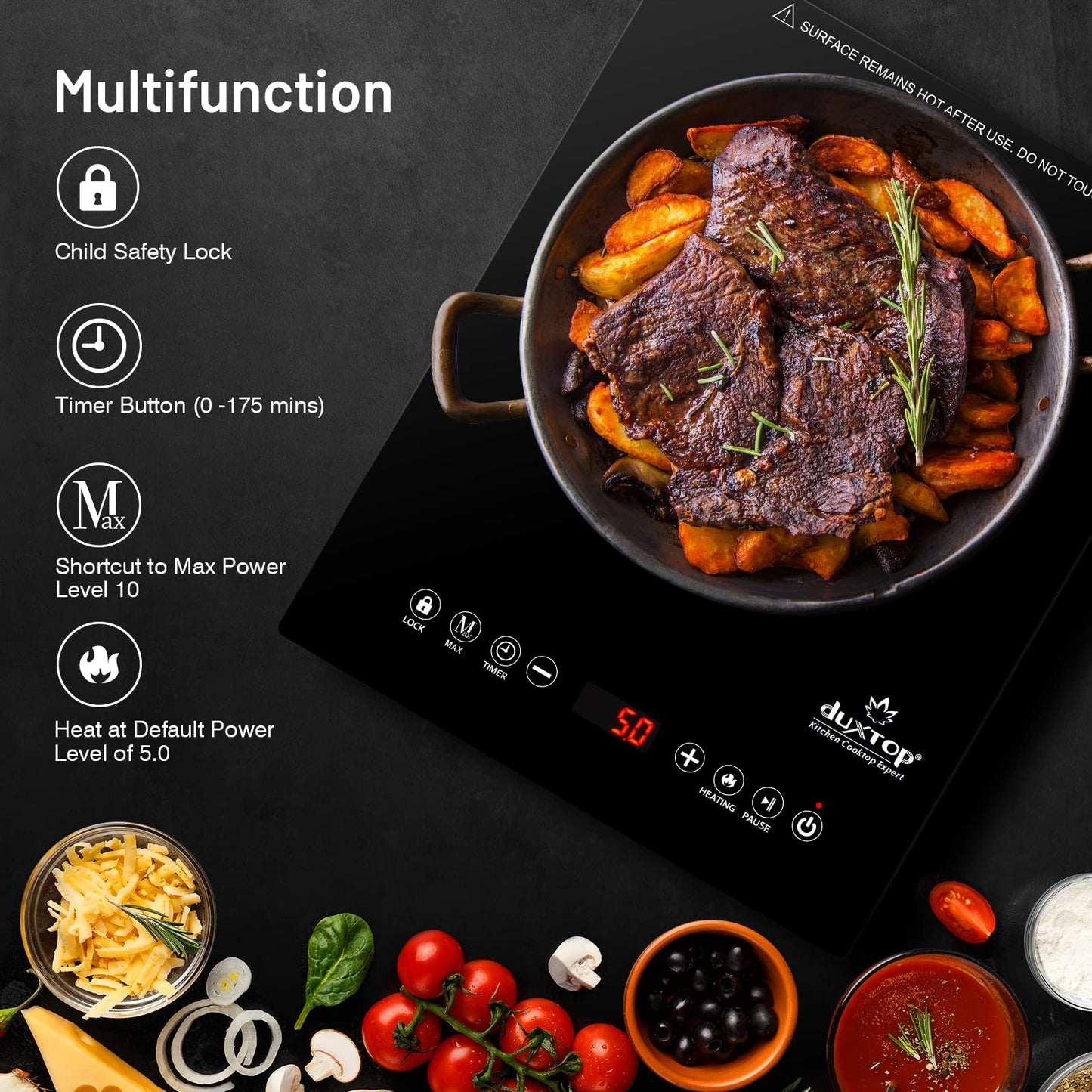 Duxtop Cooktop Elétrico Portátil 1600W com Controle Touch e Timer (Preto)