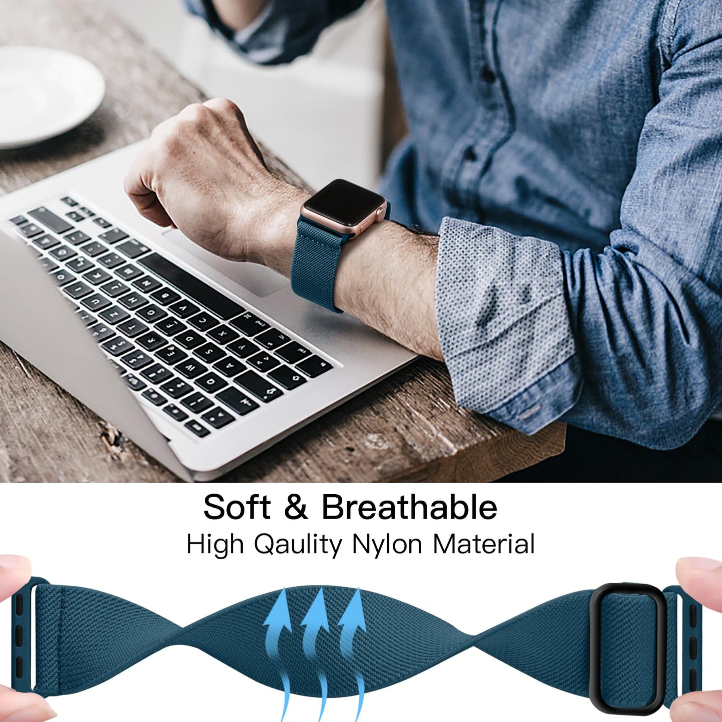 Lerobo Pulseira Nylon Elástico c/ Apple Watch (Azul Polar)