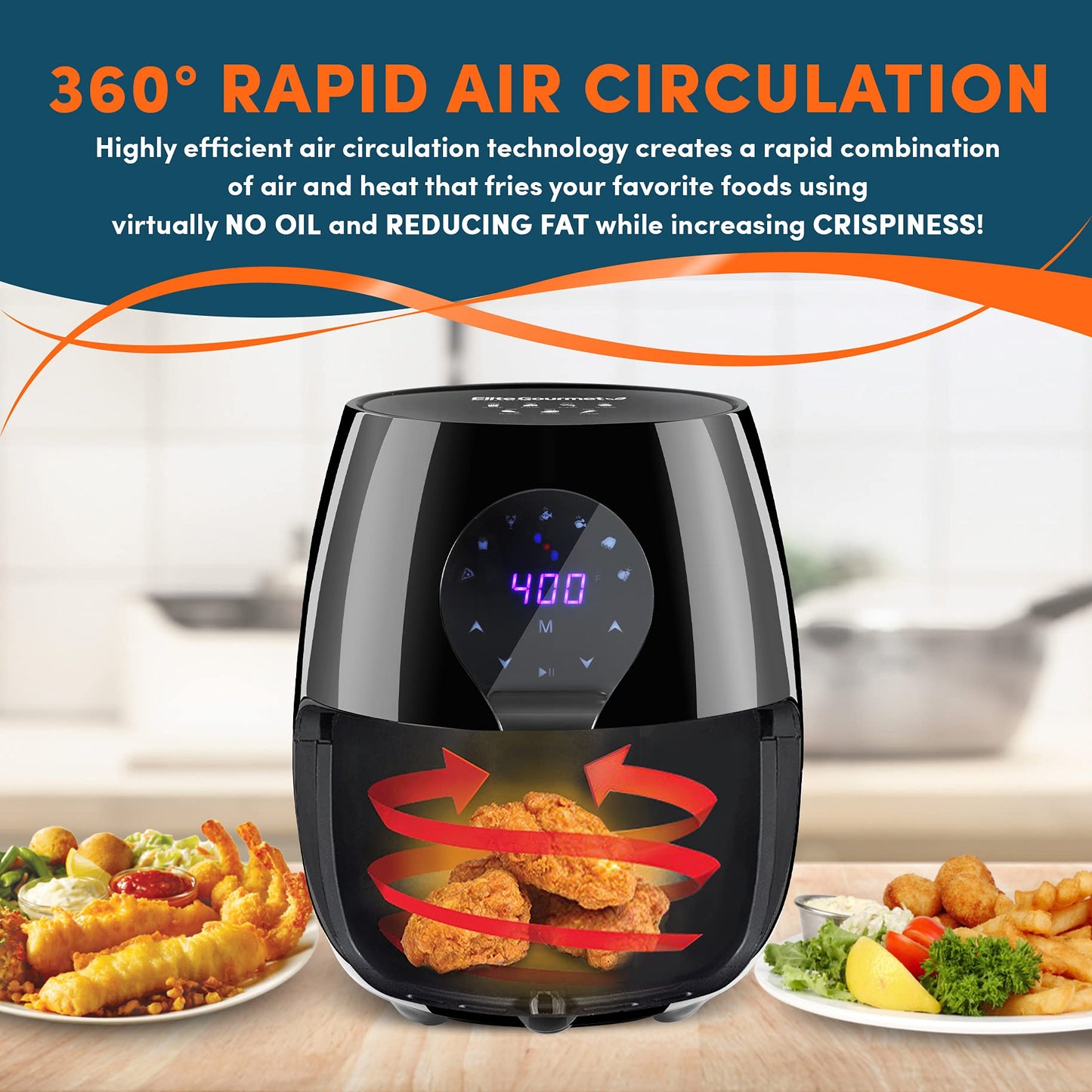 Elite Gourmet EAF5317D Air Fryer Digital 5L Preto